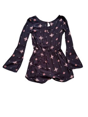 Mudd XS Navy Floral Bell Sleeve Romper Boho Festival Rayon